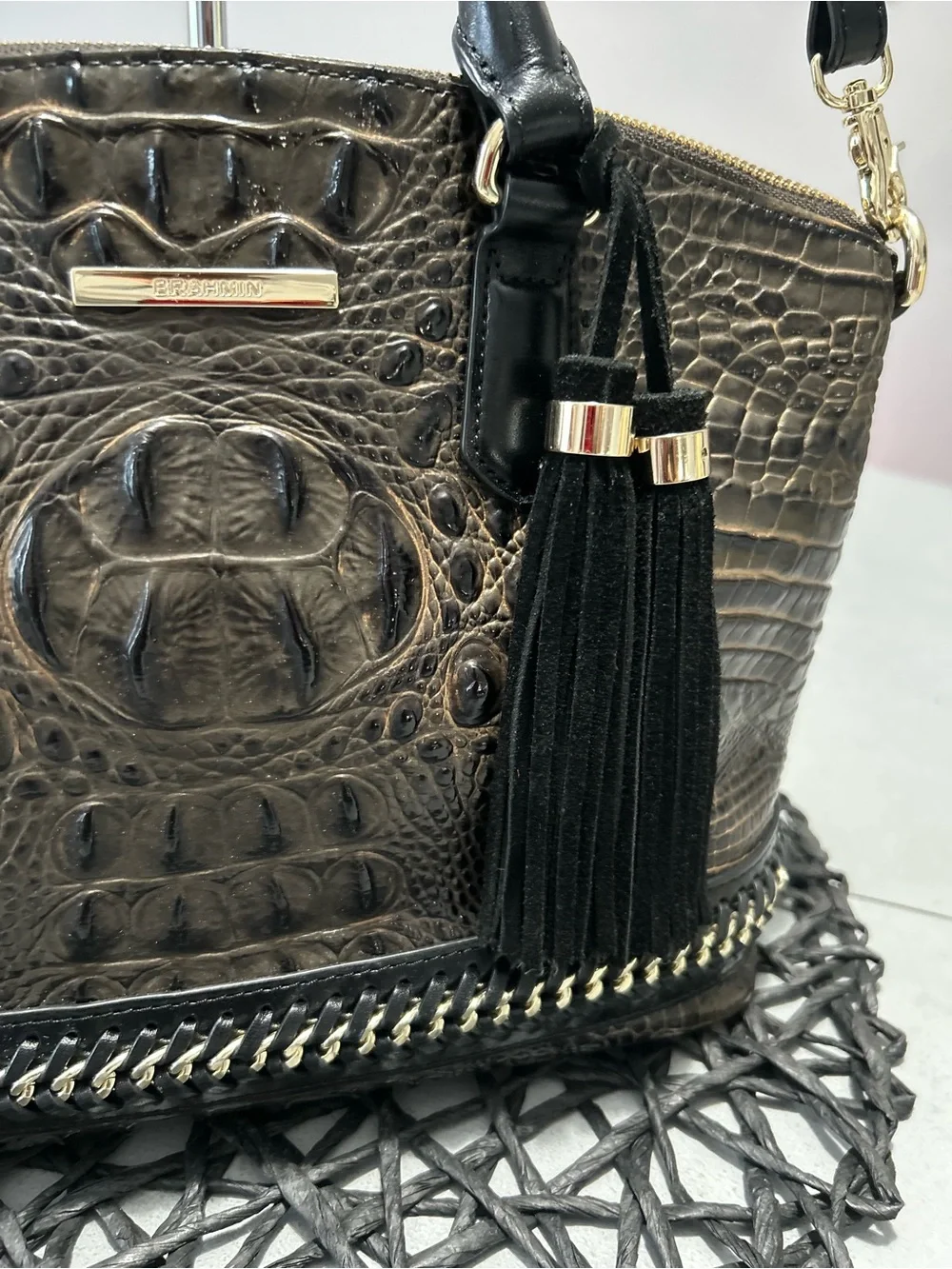Brahmin Duxbury Graphite Aster Melbourne Leather Satchel